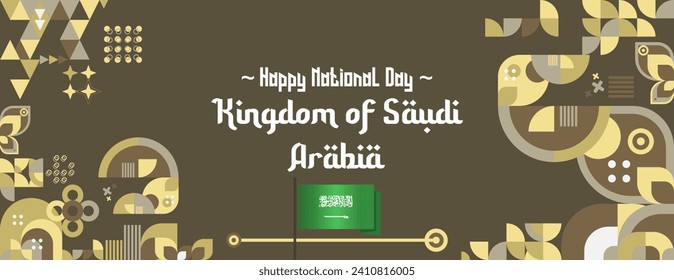 Saudi Arabia National Day banner in colorful modern geometric style. Happy National Independence Day greeting card cover with typography. Vector illustration for national holiday celebration party