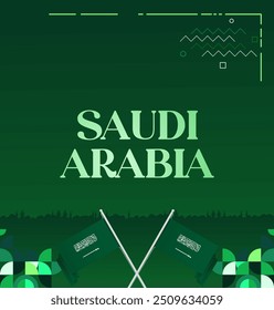 Saudi Arabia National Day Banner in modern geometric style. Attractive square background with national flag, ideal for greeting cards and social media. September 23. Happy Saudi Arabia National Day