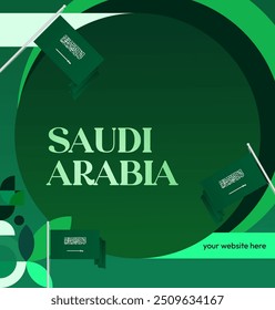 Saudi Arabia National Day Banner in modern geometric style. Attractive square background with national flag, ideal for greeting cards and social media. September 23. Happy Saudi Arabia National Day
