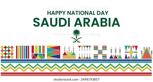 Saudi Arabia National Day Celebration Banner - Traditional Saudi Patterns and Flag Design for 23 September