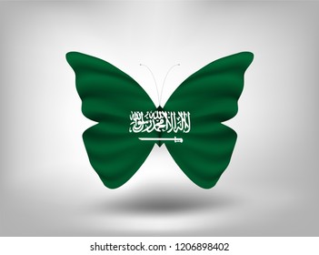 SAUDI ARABIA NATIONAL DAY DESIGN. BUTTERFLY WITH SAUDI ARABIAN FLAG. VECTOR EPS.