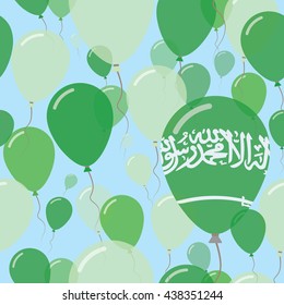 Saudi Arabia National Day Flat Seamless Pattern. Flying Celebration Balloons in Colors of Saudi Arabian Flag. Saudi Arabia Patriotic Background with Celebration Balloons.