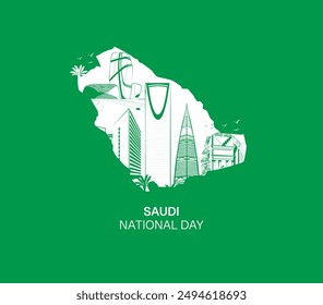 Saudi Arabia National Day Poster Illustration. Kingdom of Saudi Arabia