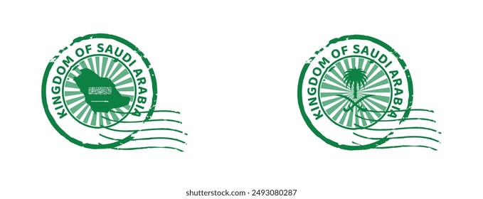 Saudi Arabia National Day Stamp Designs - Green Vector Graphics for National Celebrations