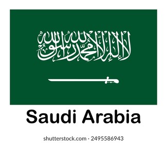 Saudi Arabia national flag. Banner, state symbol, flagpole.