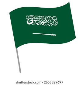Saudi Arabia national flag flutters with flagpole