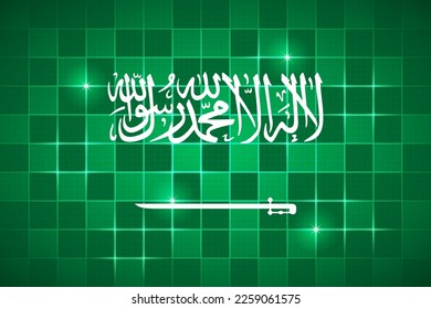 Saudi Arabia National Flag Rectangle 3:2 Official Ratio Chessboard Digital Neon Grid Square Brick Design Backdrop Background