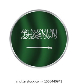 Saudi Arabia national flag, The Saudi Arabia flag. Round glossy icon. Isolated on white background.