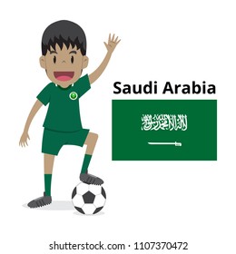 Saudi Arabia  national team cartoon,football World,country flags. 2018 soccer world,isolated on white background. illustration vector
