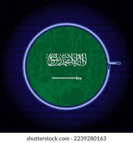 Saudi Arabia neon grunge flag on wall backgrond. Vector illustration.
