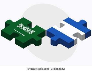 Saudi Arabia and Nicaragua Flags in puzzle isolated on white background