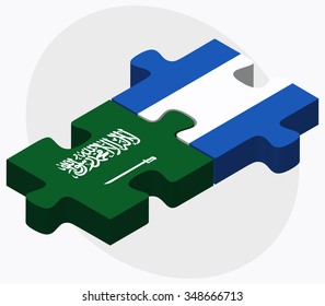 Saudi Arabia and Nicaragua Flags in puzzle isolated on white background