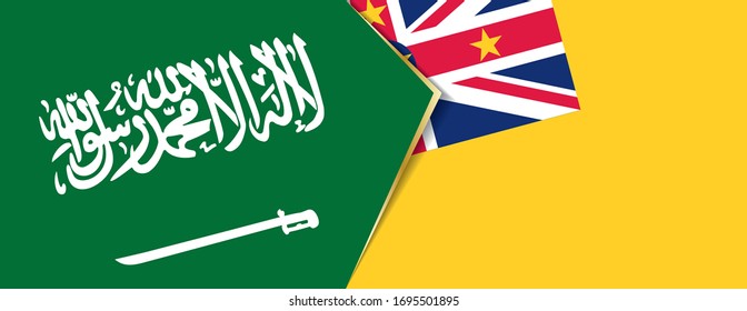 Arabia Saudita y Niue banderas, dos banderas vectoriales símbolo de relación o confrontación.