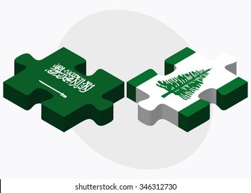 Saudi Arabia and Norfolk Island Flags in puzzle isolated on white background