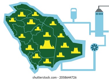 Saudi Arabia Nuclear reactor for alternative energy concept. Editable Clip Art.