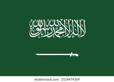 Saudi Arabia Official Flag - High-quality vector illustration of the official flag of Saudi Arabia, featuring a green background with white Arabic inscription and a sword. Ideal for cultural, projects