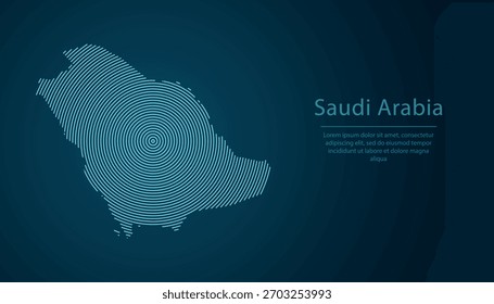 Saudi Arabia outline map filled with concentric circles on dark gradient background