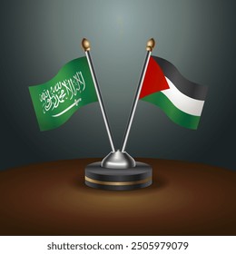 Saudi Arabia - Palestine Cooperation Flag, Dark gradient color Background