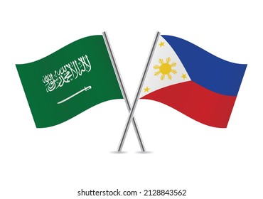 Saudi Arabia and the Philippines crossed flags. Saudi Arabian and Philippine flags, isolated on white background. Vector icon set. Vector illustration.