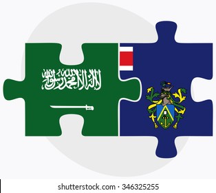 Saudi Arabia and Pitcairn Islands Flags in puzzle isolated on white background