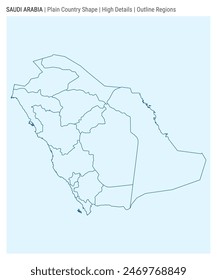 Saudi Arabia plain country map. High Details. Outline Regions style. Shape of Saudi Arabia. Vector illustration.