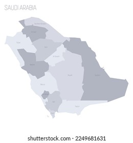 Saudi Arabia political map of administrative divisions - provinces or regions. Grey vector map with labels.