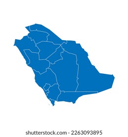 Saudi Arabia political map of administrative divisions - provinces or regions. Solid blue blank vector map with white borders.