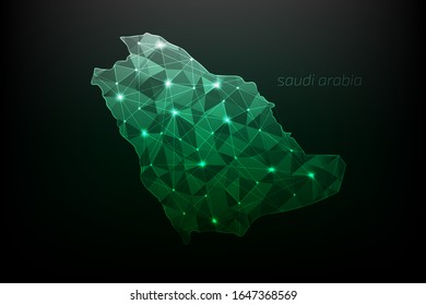 Saudi arabia polygonal map vector with glowing lights