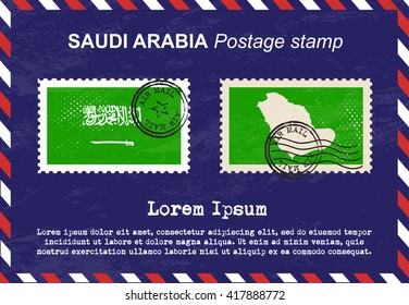 Saudi Arabia postage stamp, vintage stamp, air mail envelope.