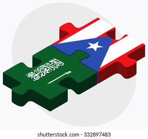 Saudi Arabia and Puerto Rico Flags in puzzle isolated on white background