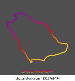 Saudi Arabia purple red yellow fluid gradient outline map, stroke. Line style. Vector illustration
