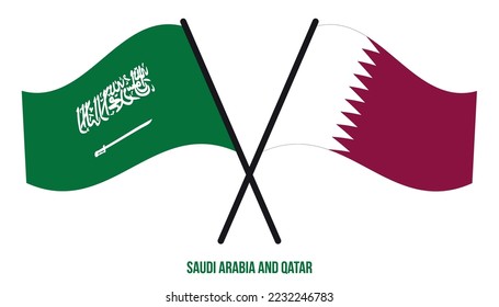 Saudi-Arabien und Katar-Flaggen überquerten und schwungenden Flatstyle. Offizieller Anteil. Korrigieren Sie Farben.