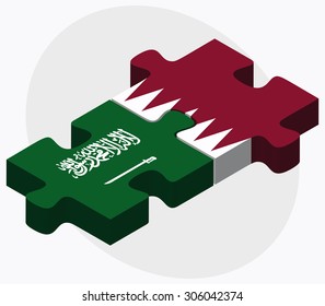 Saudi Arabia and Qatar Flags in puzzle isolated on white background