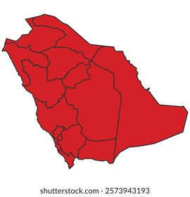 Saudi Arabia red map with border of regions outline vector