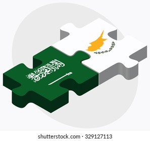 Saudi Arabia and Republic of Cyprus Flags in puzzle isolated on white background
