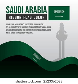 Saudi Arabia ribbon flag with Lighthouse silhouette and decoration