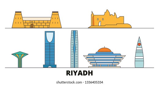Saudi Arabia, Riyadh  flat landmarks vector illustration. Saudi Arabia, Riyadh  line city with famous travel sights, skyline, design. 
