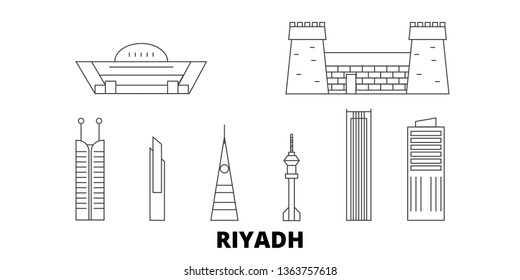 Saudi Arabia, Riyadh line travel skyline set. Saudi Arabia, Riyadh outline city vector illustration, symbol, travel sights, landmarks.