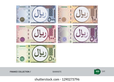 Saudi Arabia Riyal Banknotes set. Flat style highly detailed vector illustration. Isolated on white background. Suitable for print materials, web design, mobile app and infographics.