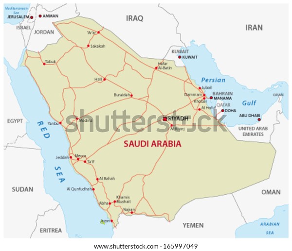 Saudi To India Road Map Saudi Arabia Road Map Stock Vector (Royalty Free) 165997049 | Shutterstock