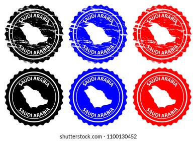 Saudi Arabia - rubber stamp - vector, Kingdom of Saudi Arabia (KSA) map pattern - sticker - black, blue and red