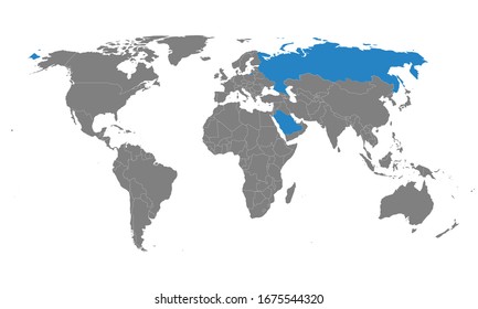 Saudi arabia, Russia countries highlighted on world map. Gray background. Perfect for Business concepts, backgrounds, backdrop, chart, label, sticker, banner, poster and wallpapers.