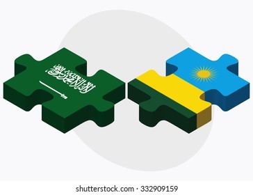 Saudi Arabia and Rwanda Flags in puzzle isolated on white background