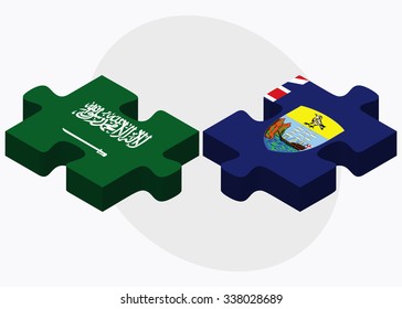Saudi Arabia and Saint Helena Flags in puzzle isolated on white background