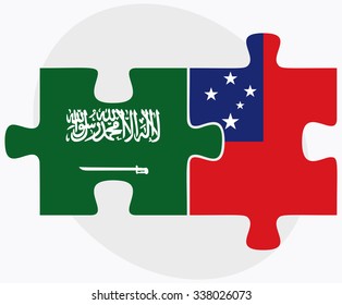 Saudi Arabia and Samoa Flags in puzzle isolated on white background