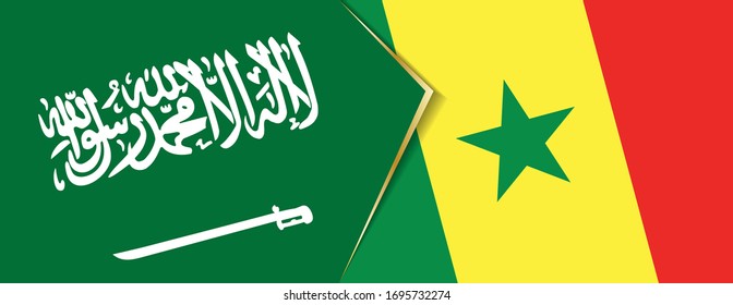 Die Flaggen Saudi-Arabiens und Senegals, zwei Vektorillustrationen Flaggen, sind Symbol für Beziehung oder Konfrontation.
