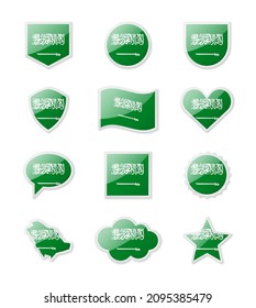 Saudi Arabia - set of country flags in the form of stickers of various shapes. Vector illustration