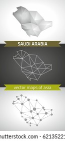 Saudi Arabia set of grey and silver mosaic 3d polygonal maps. Graphic vector triangle geometry outline shadow perspective maps