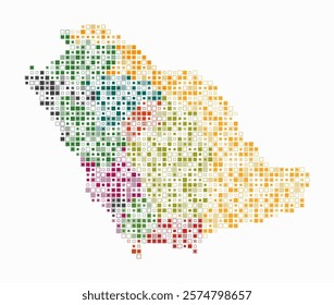 Saudi Arabia, shape of the country build of colored cells. Digital style map of the Saudi Arabia on white background. Small size square blocks. Beautiful vector illustration.