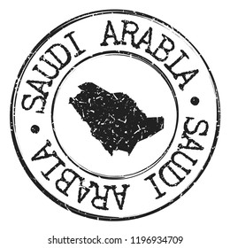 Saudi Arabia Silhouette Map. Postal Passport Stamp Round Vector Icon.